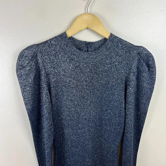 Sachin and Babi Amelie Dress Size Small Metallic Knit Blue Puff Sleeve Event - Picture 5 of 11